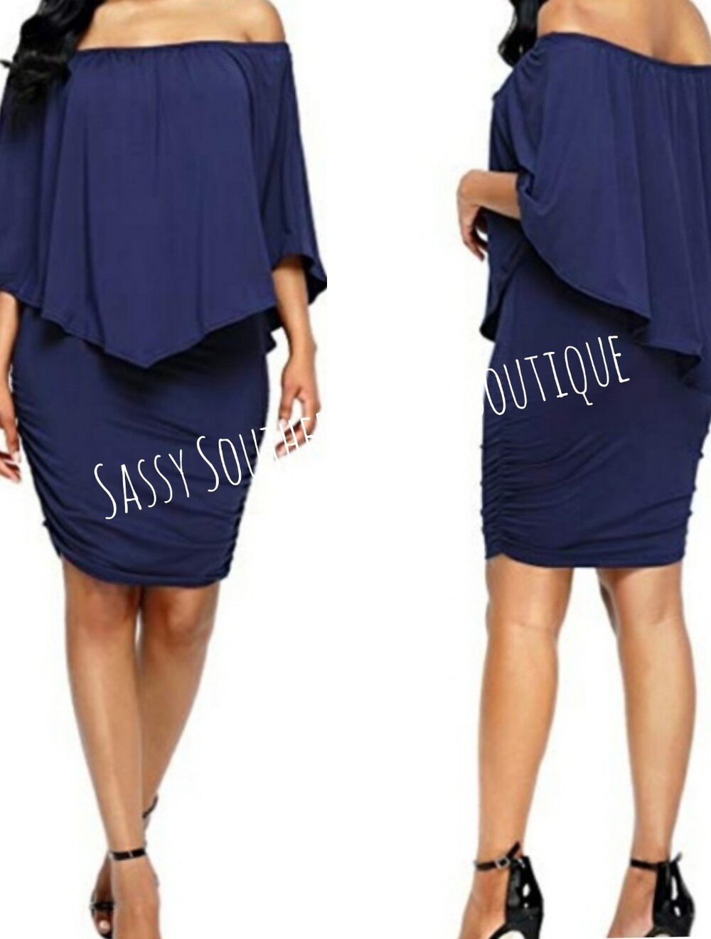 🆕⭐Plus sz Navy off shoulder ruffle dress⭐